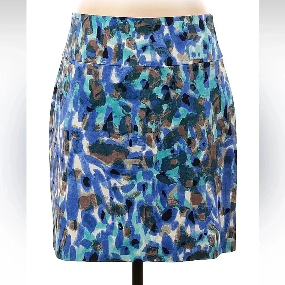 Ann Taylor Cotton Stretch Pencil Skirt Size 4 S Small Aqua Glaze Color EUC
